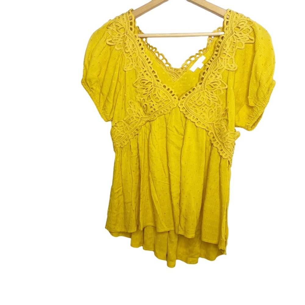 ODDY mustard eyelet blouse Swiss dot